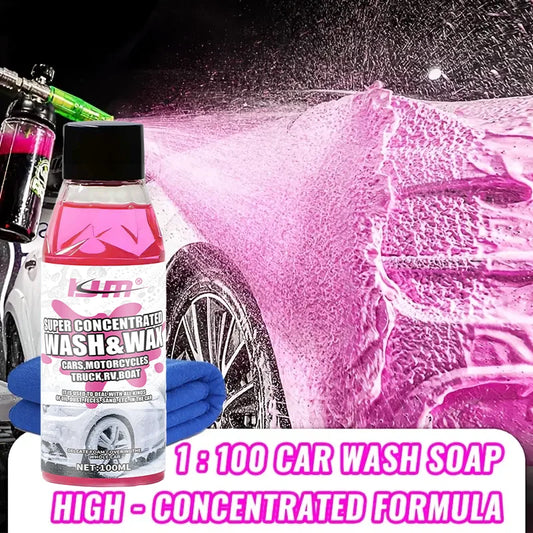 KJM New Universal Car Wash Soap 100ml - Super Concentrated, High-Foaming, Wax Infused, Neutral pH Cleaner for All Vehicles