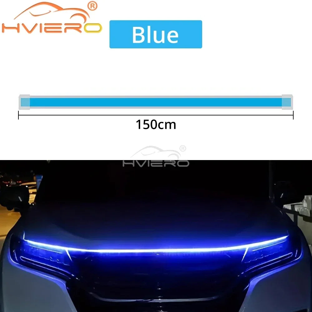 Car LED Lights Bar 59in 12V Hood Lamping Start Scanning Universal Flexible Auto Decorative Atmospheric Dynamic Bulb Accessories