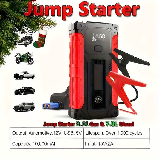 Portable 12V Car Jump Starter, Battery Charger, Air Pump (LED Display)