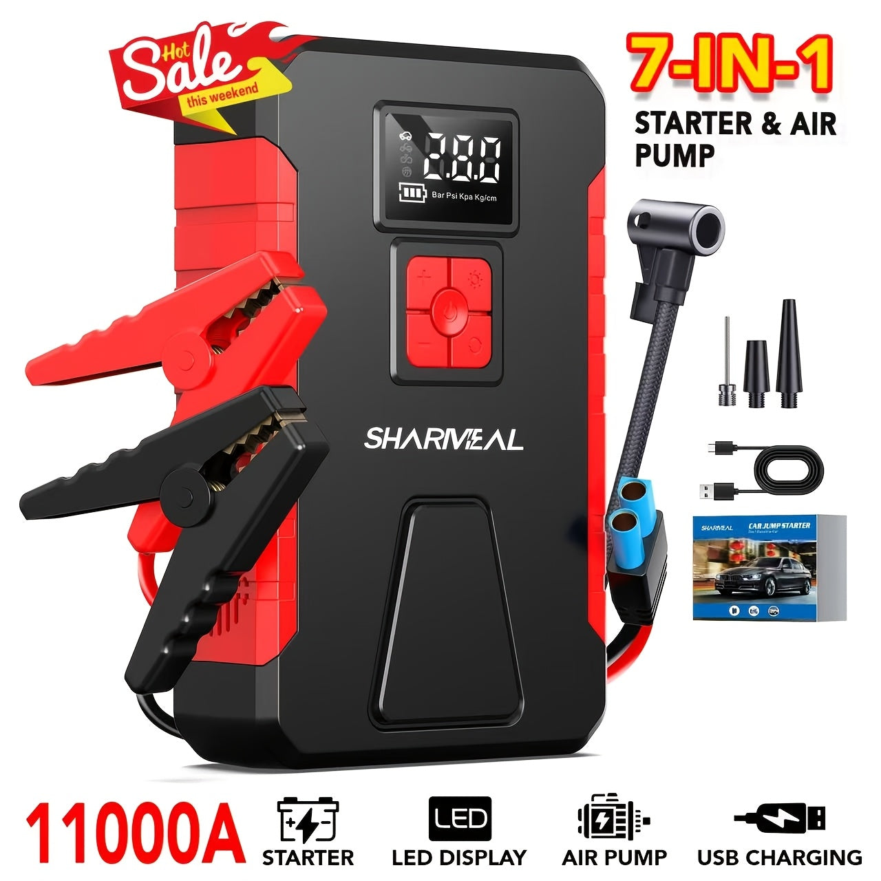 Portable Car Jump Starter with Air Compressor