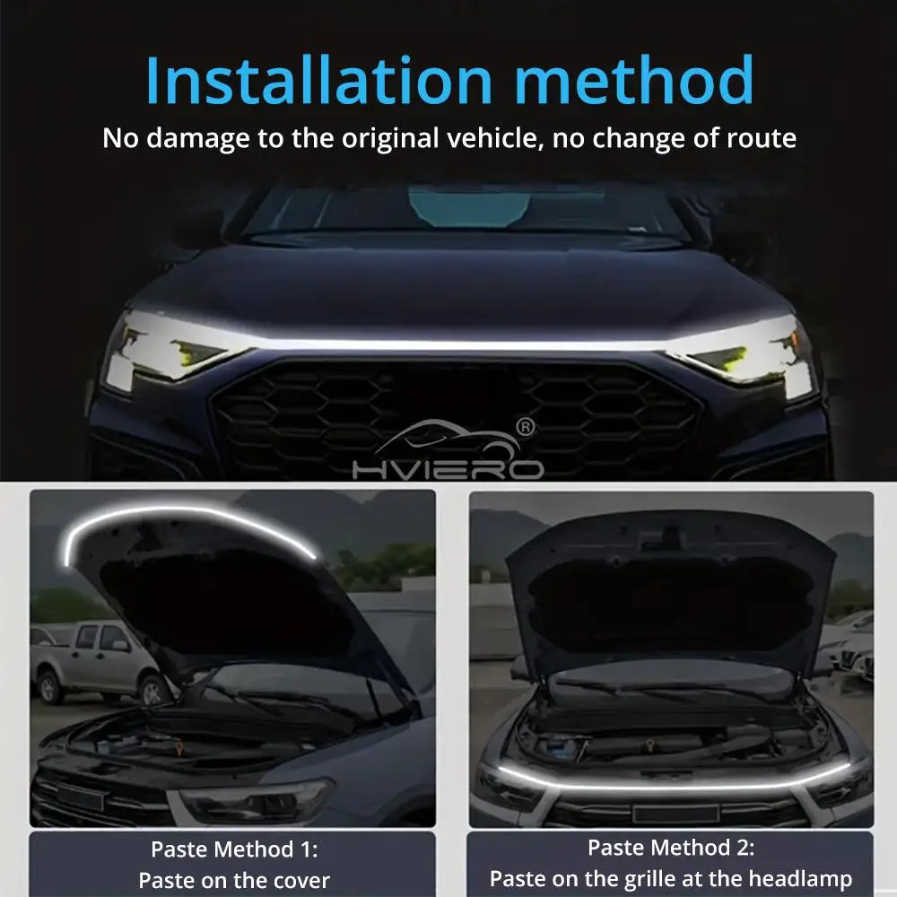 Car LED Lights Bar 59in 12V Hood Lamping Start Scanning Universal Flexible Auto Decorative Atmospheric Dynamic Bulb Accessories