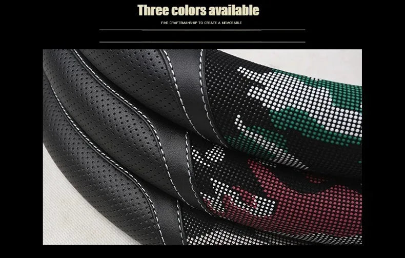 3D Camouflage Print Steering Wheel Cover  Durable Leather Cover with Anti-Slip Lining, Fit for 14.5"-14.8"