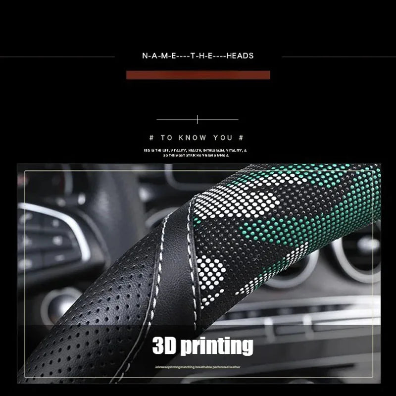3D Camouflage Print Steering Wheel Cover  Durable Leather Cover with Anti-Slip Lining, Fit for 14.5"-14.8"