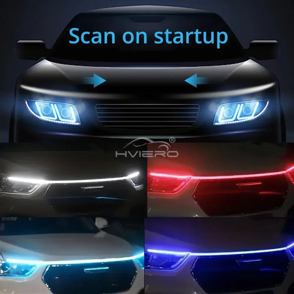 Car LED Lights Bar 59in 12V Hood Lamping Start Scanning Universal Flexible Auto Decorative Atmospheric Dynamic Bulb Accessories