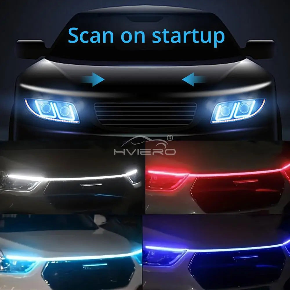 Car LED Lights Bar 59in 12V Hood Lamping Start Scanning Universal Flexible Auto Decorative Atmospheric Dynamic Bulb Accessories