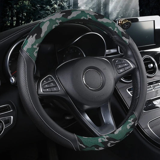 3D Camouflage Print Steering Wheel Cover  Durable Leather Cover with Anti-Slip Lining, Fit for 14.5"-14.8"