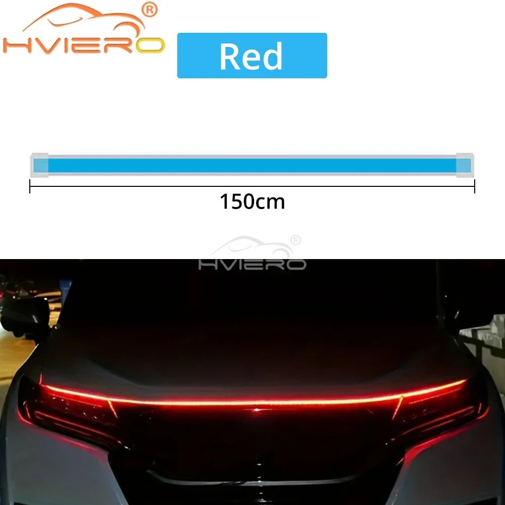 Car LED Lights Bar 59in 12V Hood Lamping Start Scanning Universal Flexible Auto Decorative Atmospheric Dynamic Bulb Accessories
