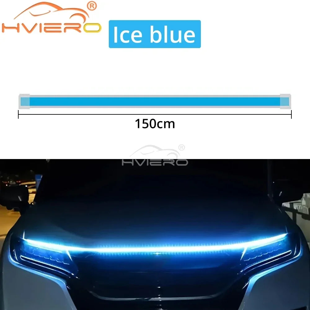 Car LED Lights Bar 59in 12V Hood Lamping Start Scanning Universal Flexible Auto Decorative Atmospheric Dynamic Bulb Accessories