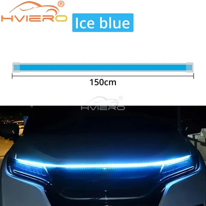Car LED Lights Bar 59in 12V Hood Lamping Start Scanning Universal Flexible Auto Decorative Atmospheric Dynamic Bulb Accessories