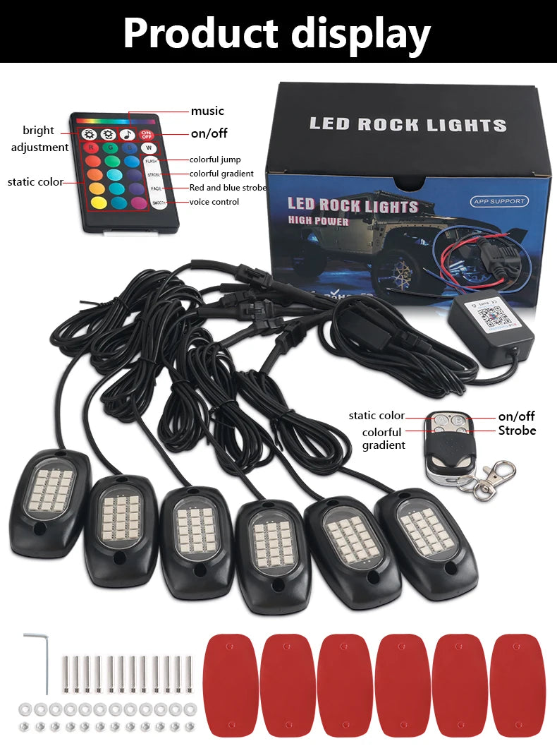 RGB Car Underglow Light LED Rock Light Multicolor Neon Bluetooth With RF APP Remote Controller For OffRoad Car Truck SUV ATV UTV