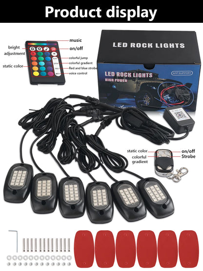 RGB Car Underglow Light LED Rock Light Multicolor Neon Bluetooth With RF APP Remote Controller For OffRoad Car Truck SUV ATV UTV