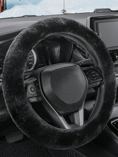 Car steering wheel cover without inner ring in winter plush warm soft comfortable non-slip elastic elastic handlebar cover