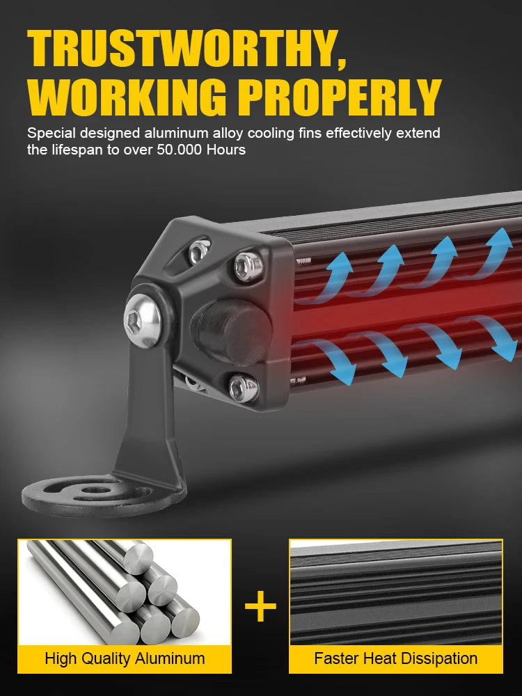 Led Bar for Car 4x4 Off Road Truck Driving Lights 12V 24V Fog Work Light 7 inch Single Row Lightbar UTV ATV SUV Boat Tractor