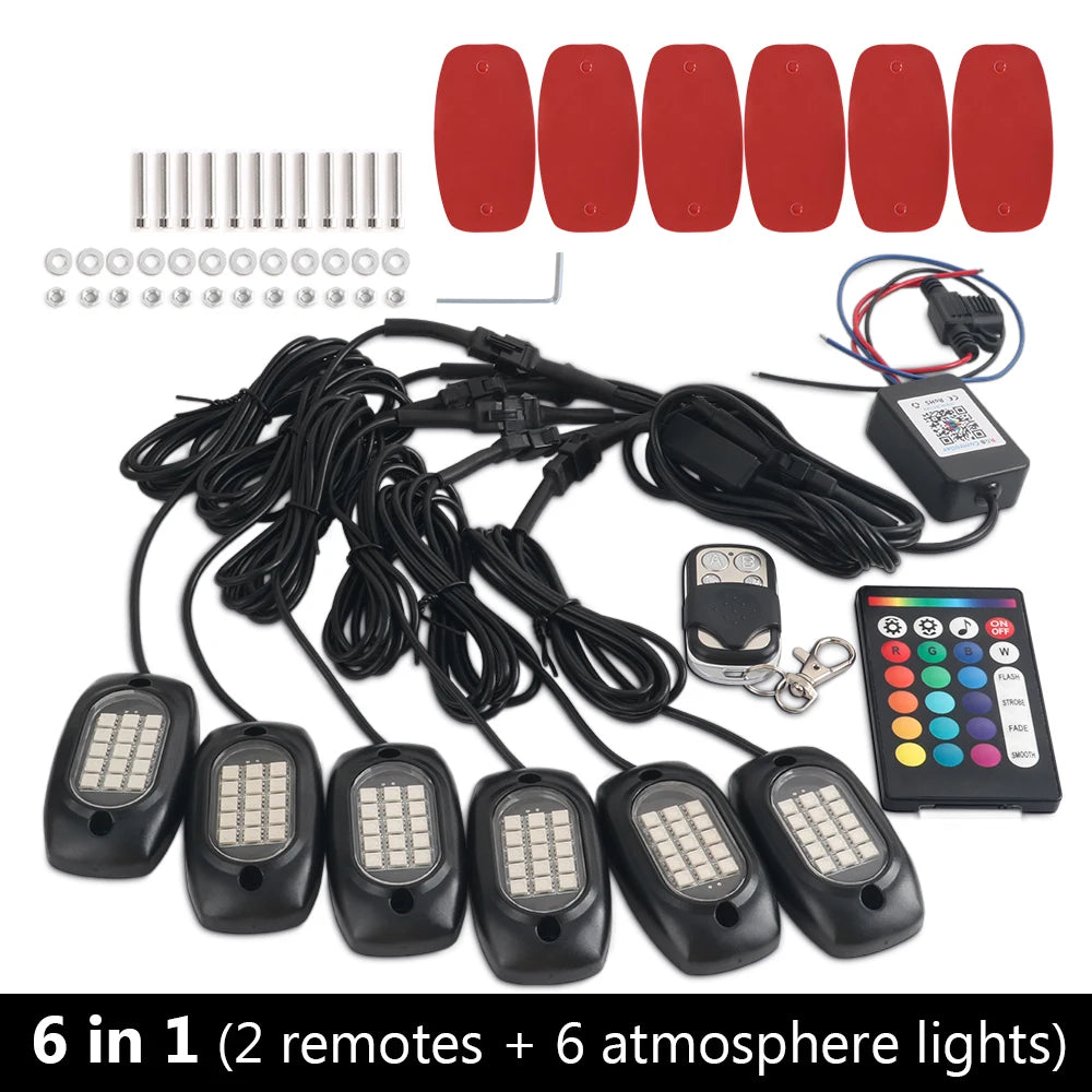 RGB Car Underglow Light LED Rock Light Multicolor Neon Bluetooth With RF APP Remote Controller For OffRoad Car Truck SUV ATV UTV
