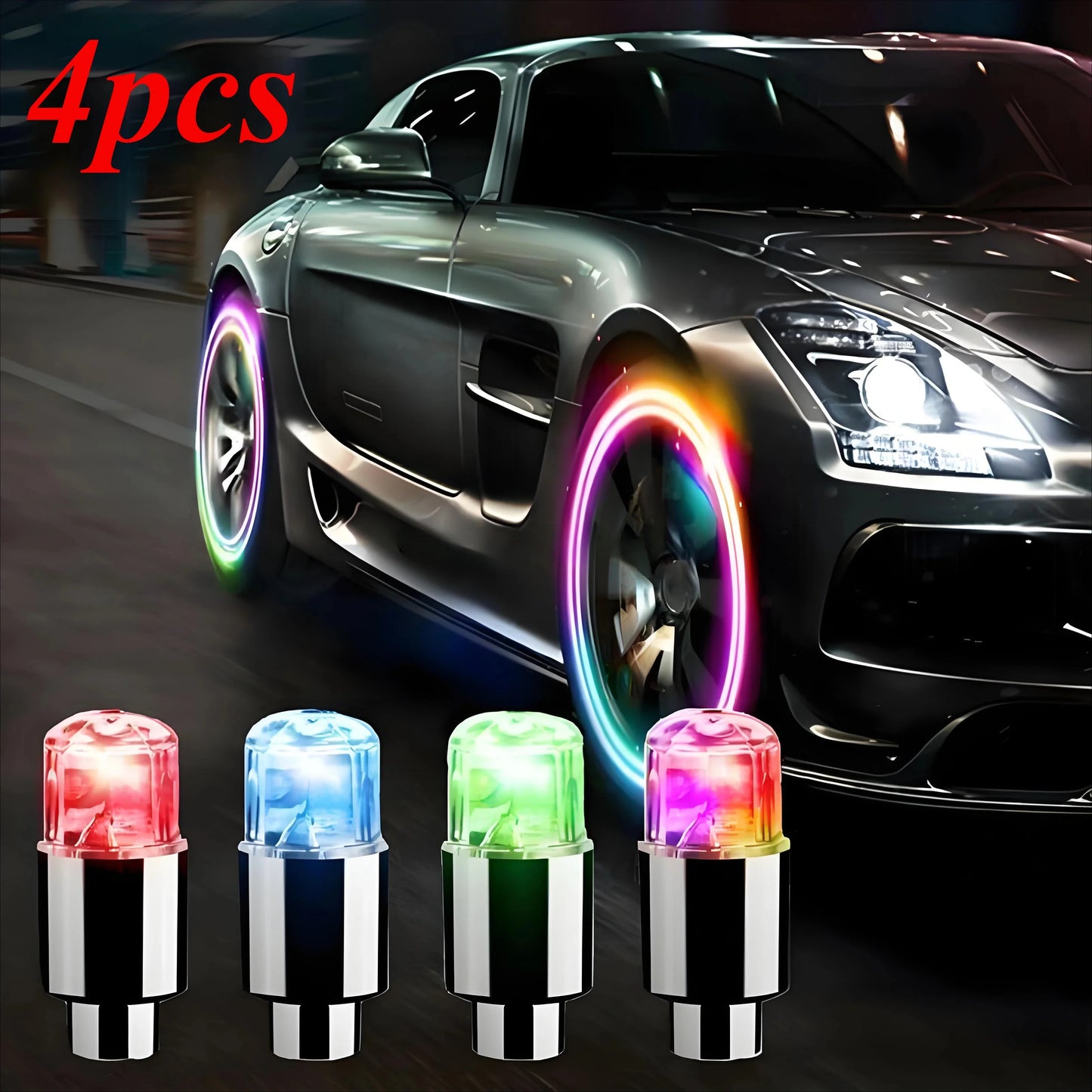 4Pcs/Set Wheel Lights Car Wheel Tire Air Valve Stem LED Light Cap Cover Auto Accessories for Bike Car Motorcycle Waterproof