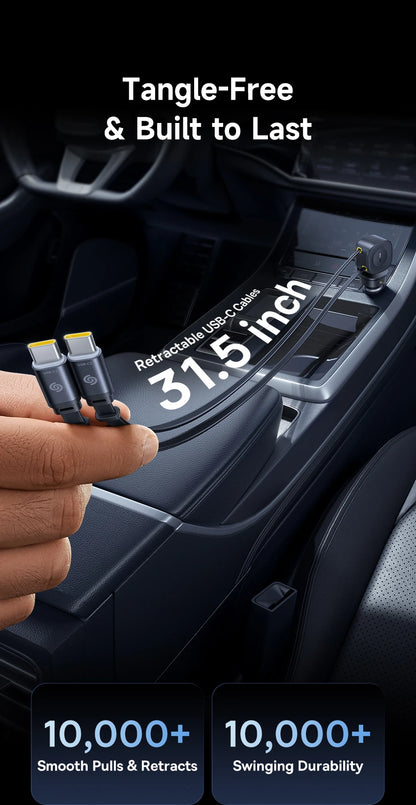 Baseus Car Charger 60W 100W 30W 240W 4 ports Built in Dual Retractable Cable PD Fast Charging USB Type-C Car Phone Charger