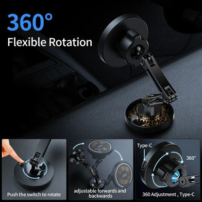 15W Magnetic Car Phone Holder Mount Wireless Charger Rotation Magnetic Car Phone Stand Fast Charging for IPhone 16 15 14 13 12