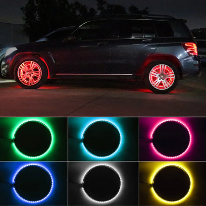4pcs 15.5" Wheel Lights for Truck/Car/ATV/UTV Dream Color Chasing Dancing Flow Brightest Led Rim Wheel Ring Lights W/Turn Signal