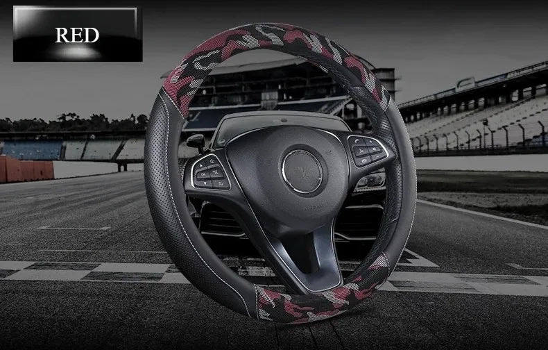 3D Camouflage Print Steering Wheel Cover  Durable Leather Cover with Anti-Slip Lining, Fit for 14.5"-14.8"