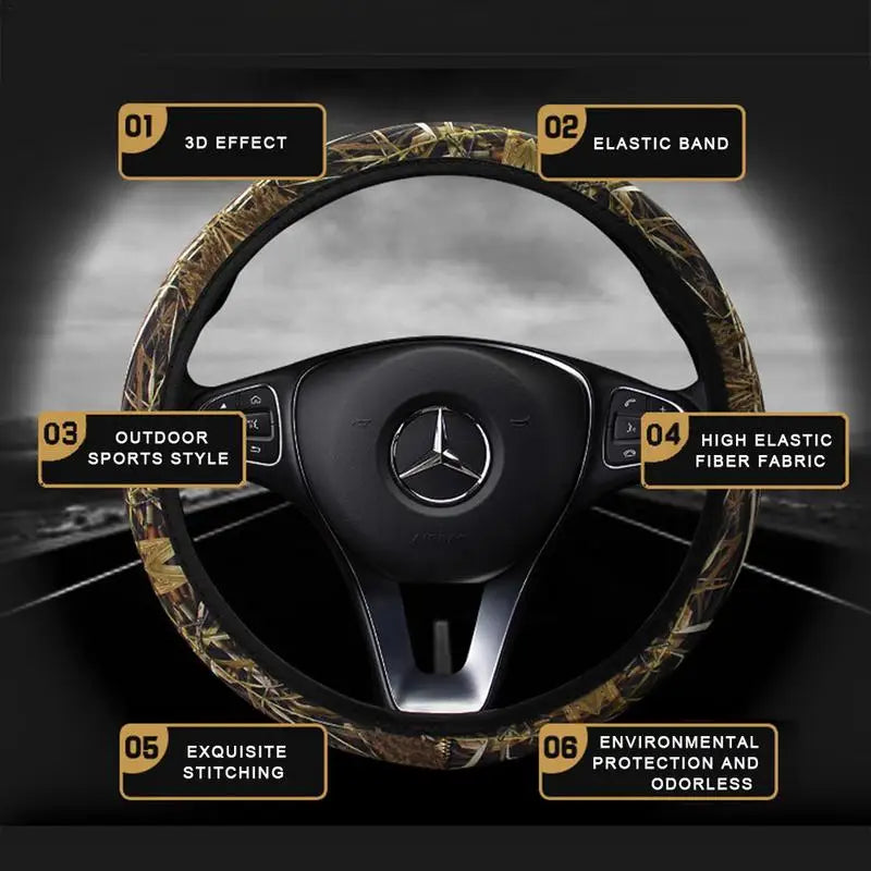 Camouflage Steering Wheel Covers Universal Anti-slip Stretchy D Round Shape 38CM Protective Cover Car Interior Accessories