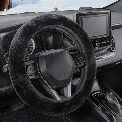 Car steering wheel cover without inner ring in winter plush warm soft comfortable non-slip elastic elastic handlebar cover