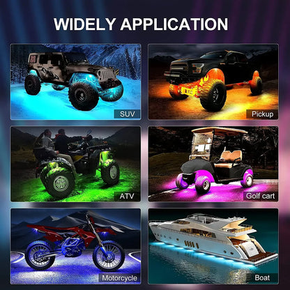 Car Underglow Chassis Lights Multicolor Wireless Control RGB Waterproof Durable Off-Road Fit Trucks Jeeps SUVs LED Rock Lights