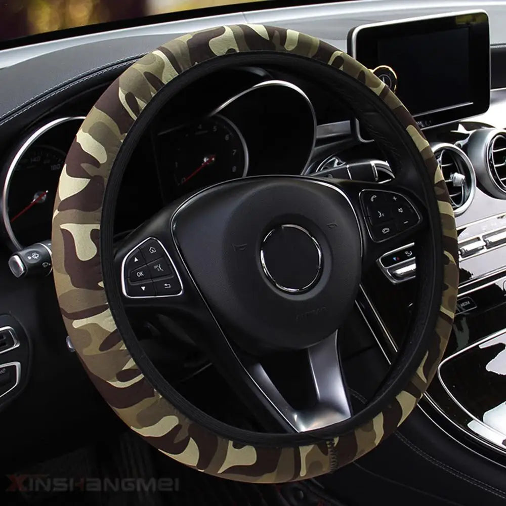 Camouflage Steering Wheel Covers Universal Anti-slip Stretchy D Round Shape 38CM Protective Cover Car Interior Accessories