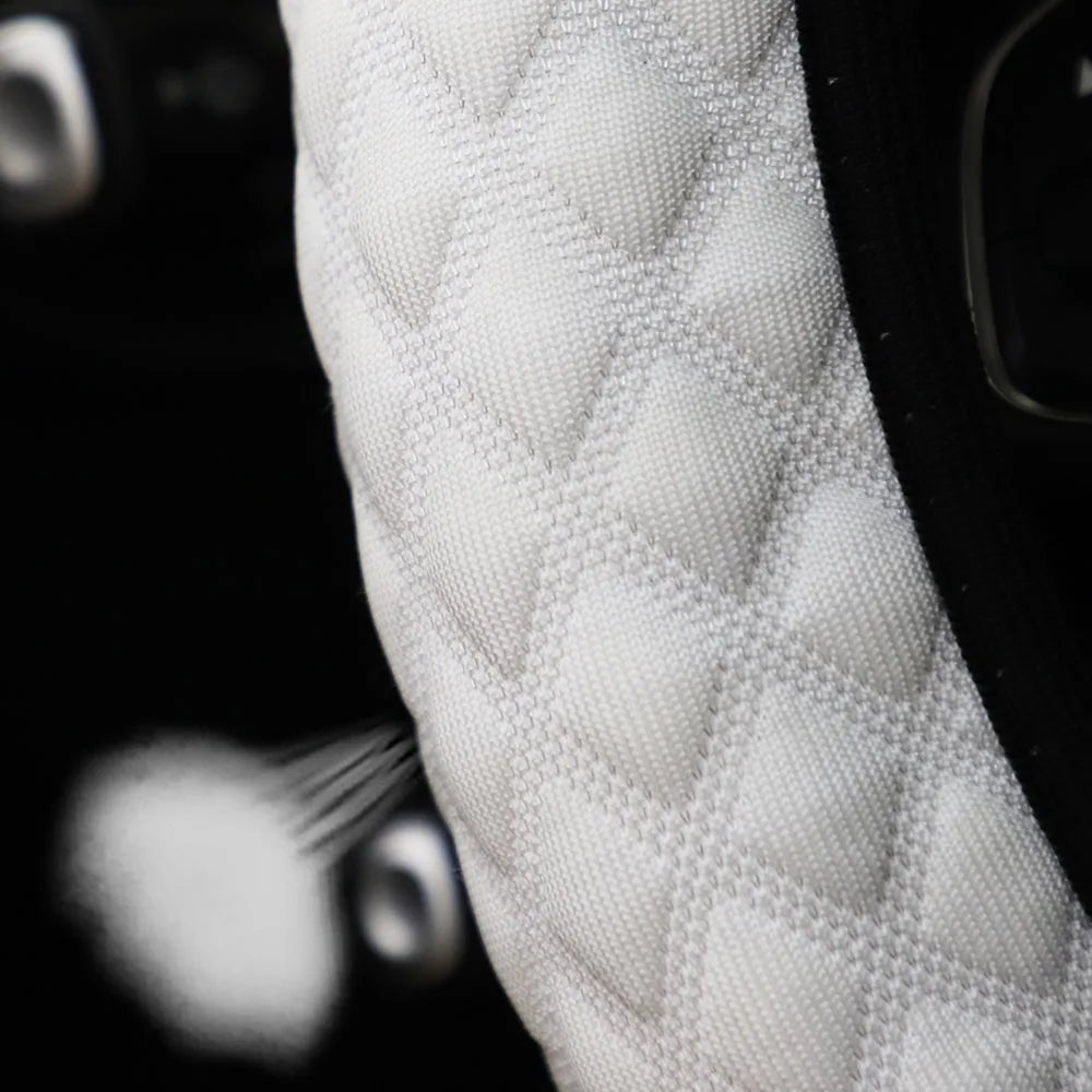Car Steering Wheel Cover Ice Silk Breathable Comfortable Check Fabric 14.5-15 Inch Diameter Driving Wheel Cover