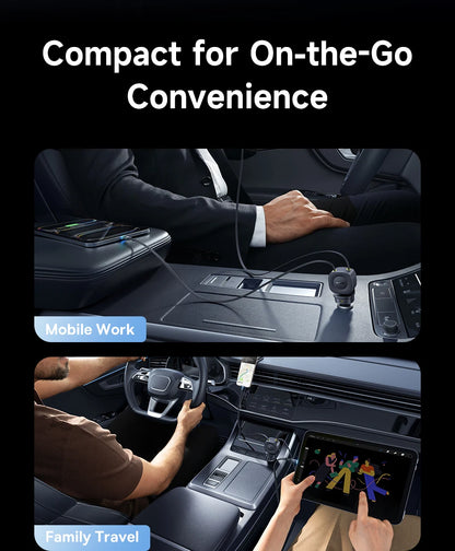 Baseus Car Charger 60W 100W 30W 240W 4 ports Built in Dual Retractable Cable PD Fast Charging USB Type-C Car Phone Charger