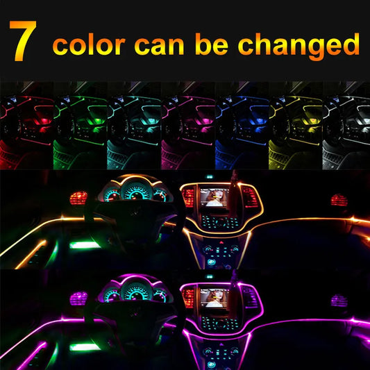 3 Meters 7 Colors in 1 Car Interior Accessories Atmosphere Lamp Cold Light Line With USB Decorative Dashboard Console LED Lights