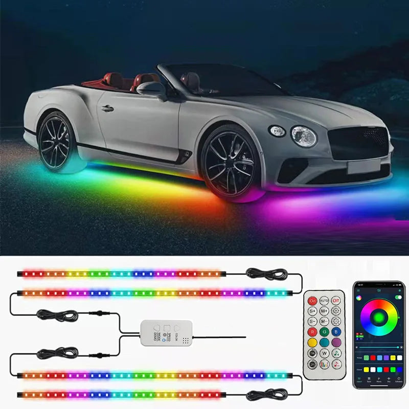 Underglow Car Lights 4pcs RGBIC Smart LED Lights For Cars App Control  Neon Accent Strip Lights For SUVs Trucks DC 12-24V