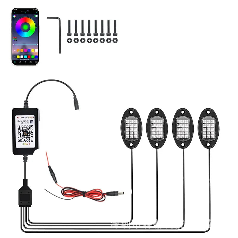 Car Underglow Chassis Lights Multicolor Wireless Control RGB Waterproof Durable Off-Road Fit Trucks Jeeps SUVs LED Rock Lights