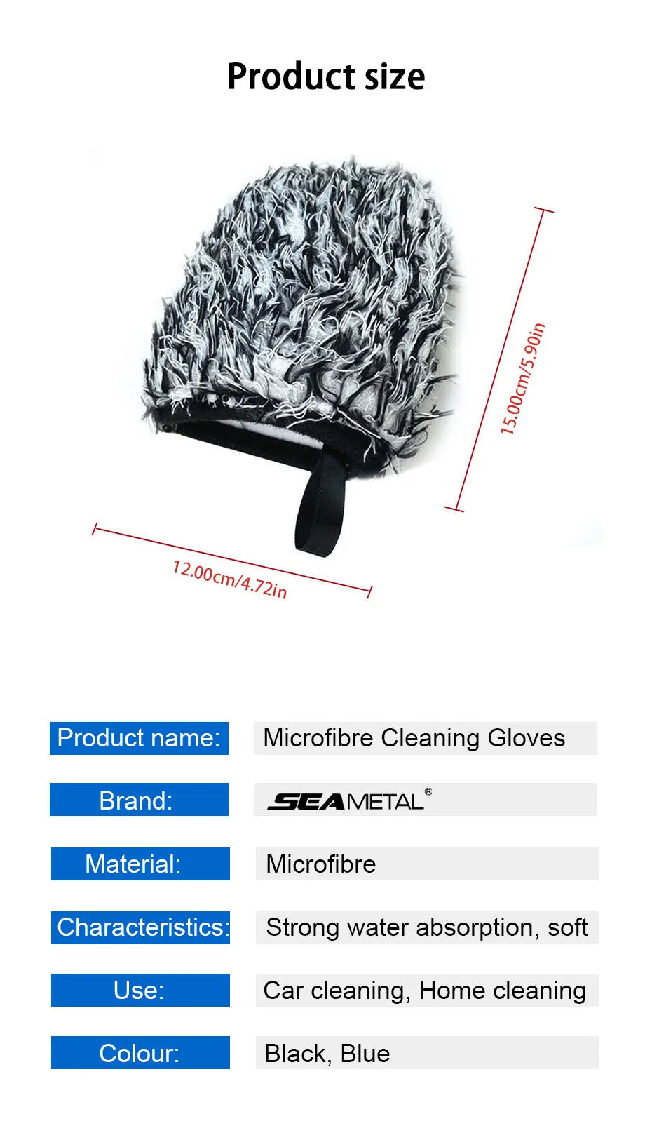 SEAMETAL Super Soft Car Microfiber Wheel Detailer Wash Glove Thickening Two-sided Car Detailing Pocket Mitt Car Wash Products