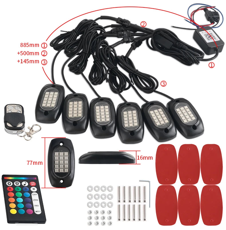 RGB Car Underglow Light LED Rock Light Multicolor Neon Bluetooth With RF APP Remote Controller For OffRoad Car Truck SUV ATV UTV