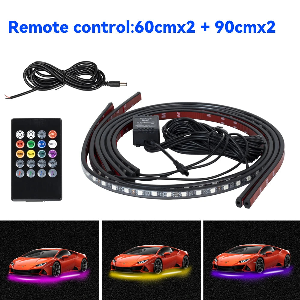 Car Underbody Light Decorative Lamp Neon LED RGB Car Underglow Bottom Light Remote/APP Control Flexible Waterproof LED Strip