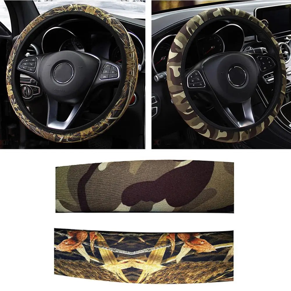 Camouflage Steering Wheel Covers Universal Anti-slip Stretchy D Round Shape 38CM Protective Cover Car Interior Accessories