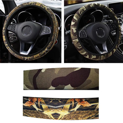 Camouflage Steering Wheel Covers Universal Anti-slip Stretchy D Round Shape 38CM Protective Cover Car Interior Accessories