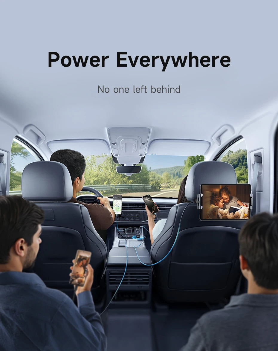 Baseus Car Charger 60W 100W 30W 240W 4 ports Built in Dual Retractable Cable PD Fast Charging USB Type-C Car Phone Charger
