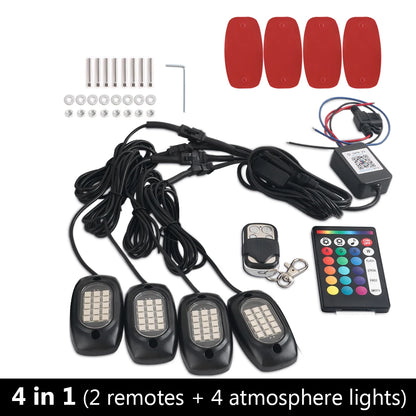 RGB Car Underglow Light LED Rock Light Multicolor Neon Bluetooth With RF APP Remote Controller For OffRoad Car Truck SUV ATV UTV