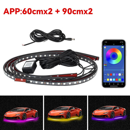 Car Underbody Light Decorative Lamp Neon LED RGB Car Underglow Bottom Light Remote/APP Control Flexible Waterproof LED Strip