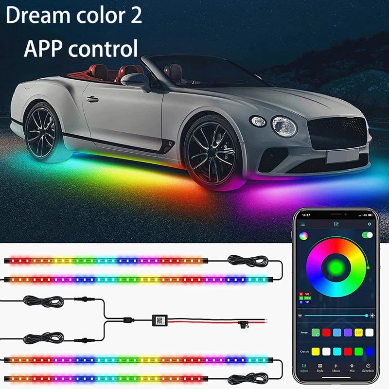 Underglow Car Lights 4pcs RGBIC Smart LED Lights For Cars App Control  Neon Accent Strip Lights For SUVs Trucks DC 12-24V