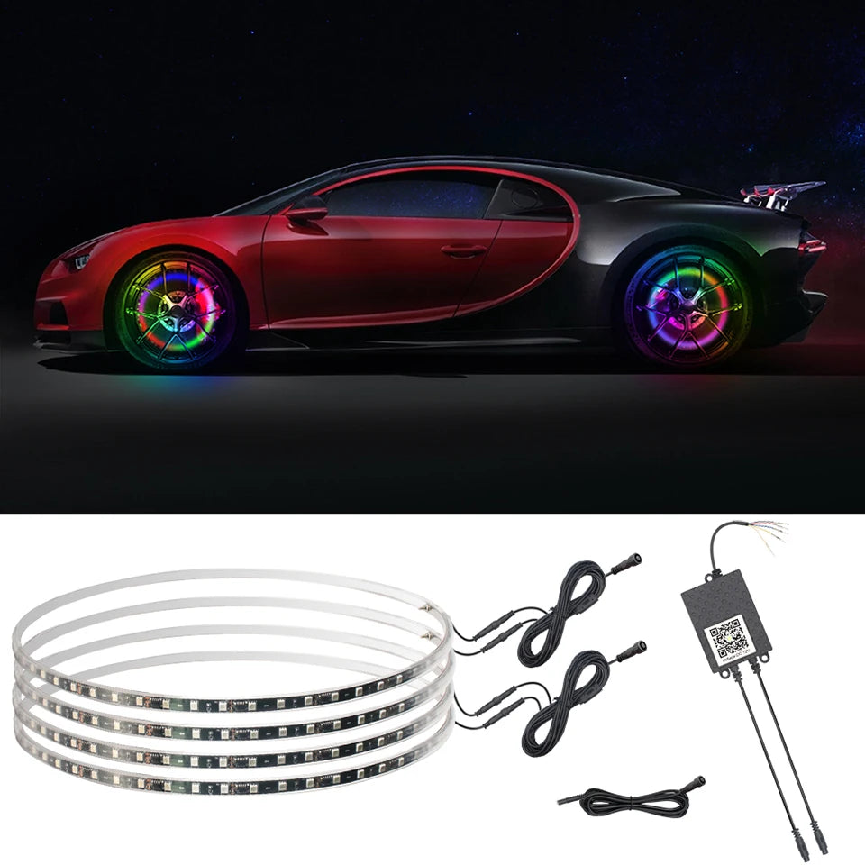4pcs Magic Colourful Car Wheel Led Hub Light Auto SUV Ambient Styling Lamp with turn signal Brake Function APP Remote Sense 12V