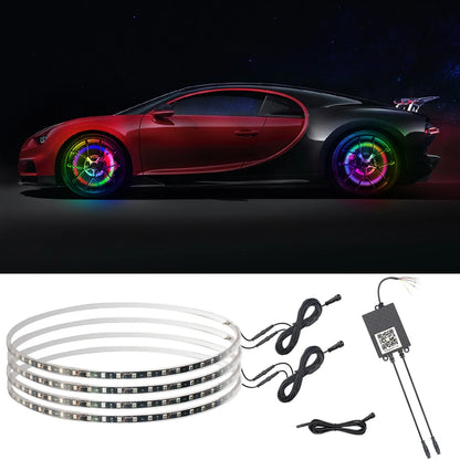 4pcs Magic Colourful Car Wheel Led Hub Light Auto SUV Ambient Styling Lamp with turn signal Brake Function APP Remote Sense 12V