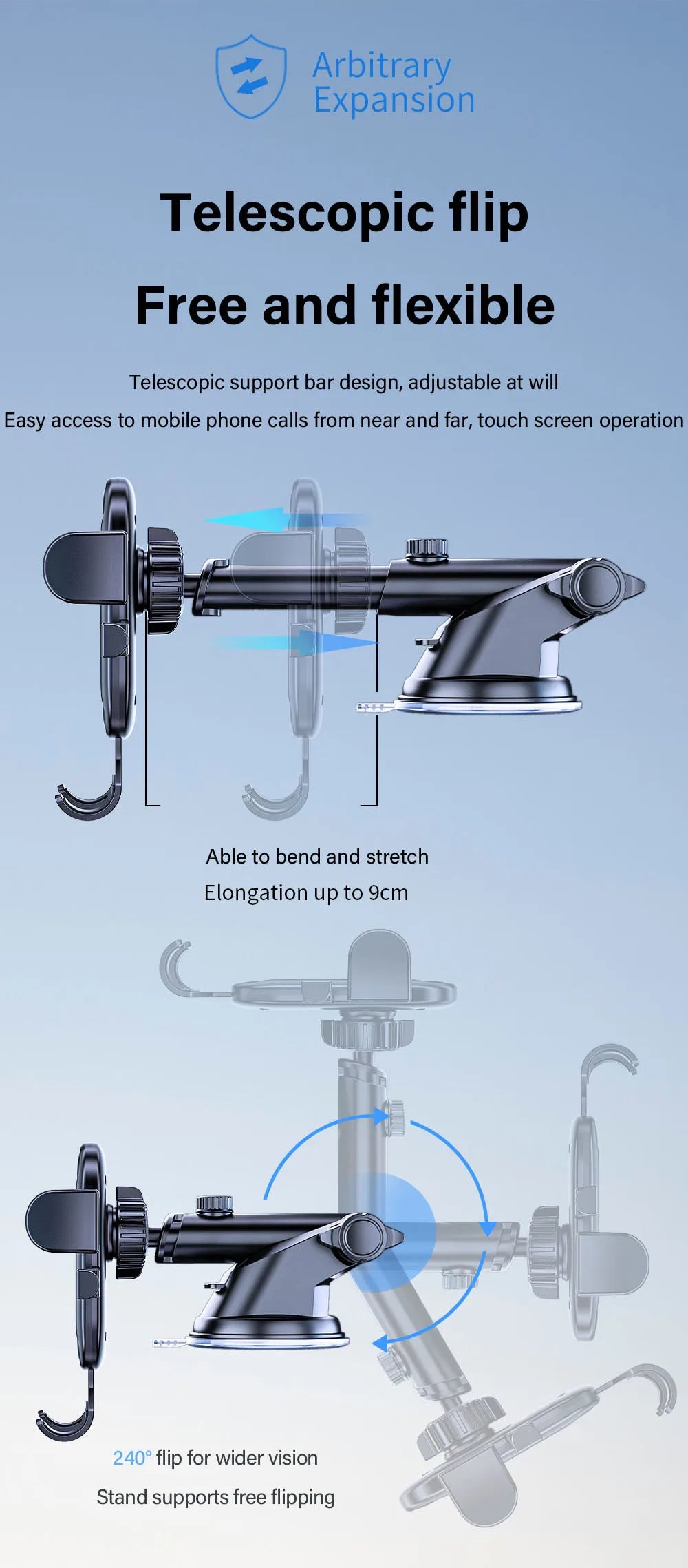 Car Phone Holder Cell Phone Mount for Car Dashboard Windshield Automobile Cradles Dash Stand Bracket for iPhone 14 13 12 Android