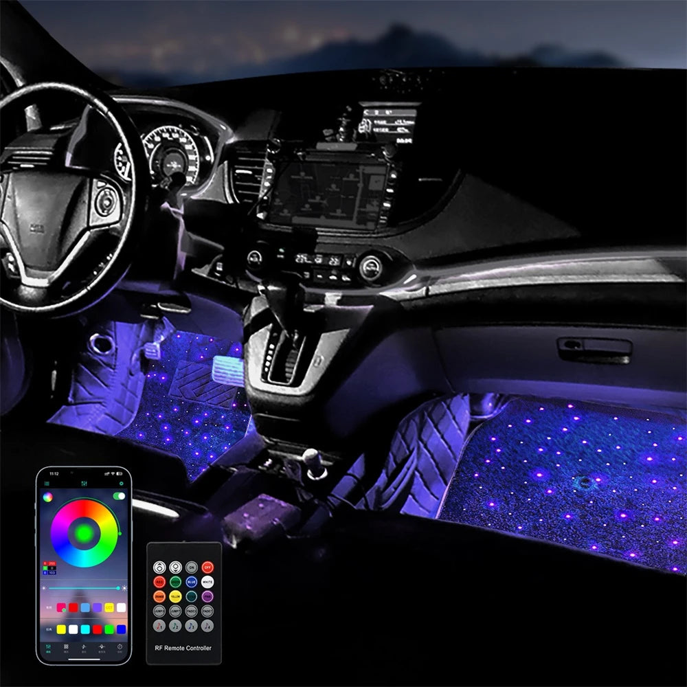 Star Light Car Floor Mats Interior Ambient Lighting LED Galaxy Light Up Car Mats Floor Carpet Starlights For Car