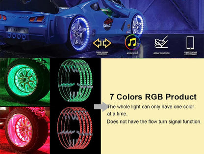 4pcs Magic Colourful Car Wheel Led Hub Light Auto SUV Ambient Styling Lamp with turn signal Brake Function APP Remote Sense 12V