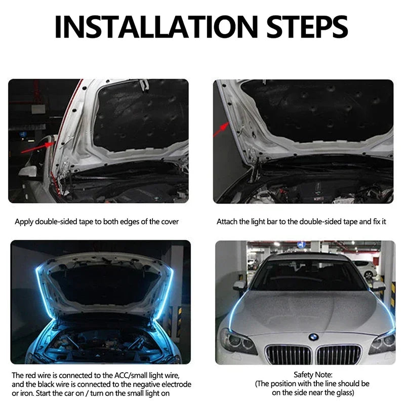 12V 120CM Car LED Daytime Running Light Bar Car Hood Light Bar Car Hood Trim Cover Light Bar Car Hood Ambient Light