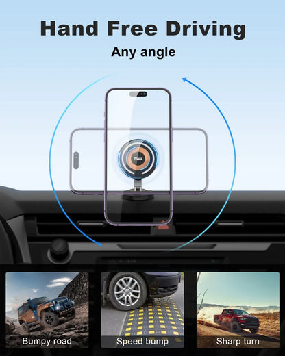 15W Magnetic Car Phone Holder Mount Wireless Charger Rotation Magnetic Car Phone Stand Fast Charging for IPhone 16 15 14 13 12