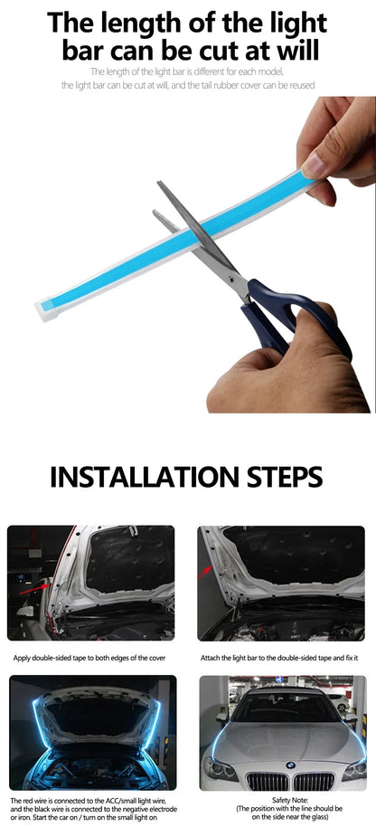 12V 120CM Car LED Daytime Running Light Bar Car Hood Light Bar Car Hood Trim Cover Light Bar Car Hood Ambient Light