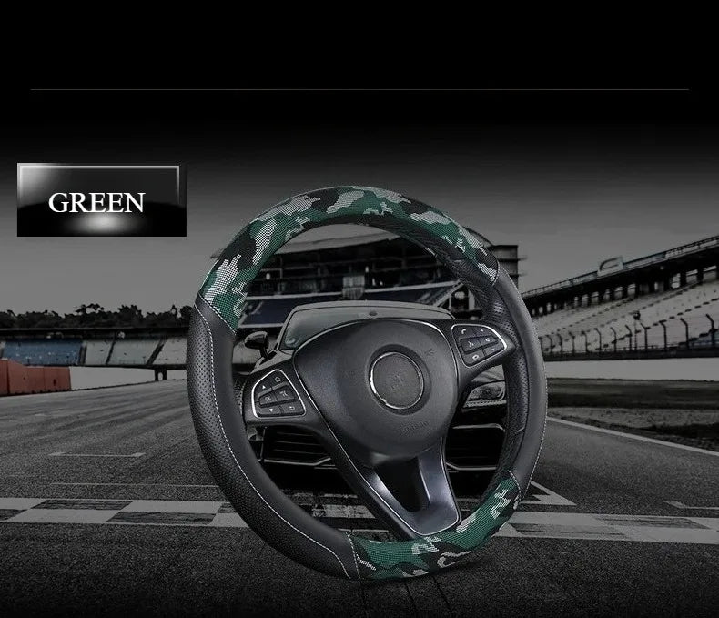 3D Camouflage Print Steering Wheel Cover  Durable Leather Cover with Anti-Slip Lining, Fit for 14.5"-14.8"